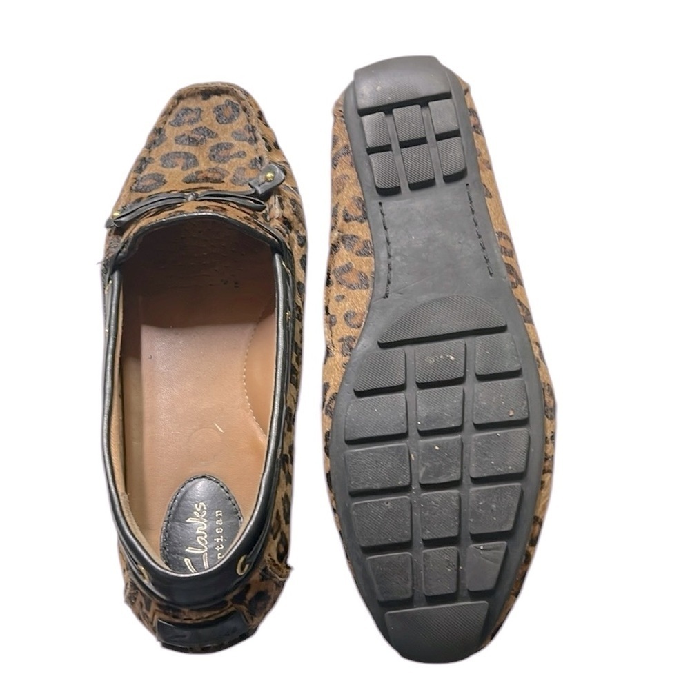 Clarks Brown and Black Calf Hair Leopard Loafers - Picture 5 of 6